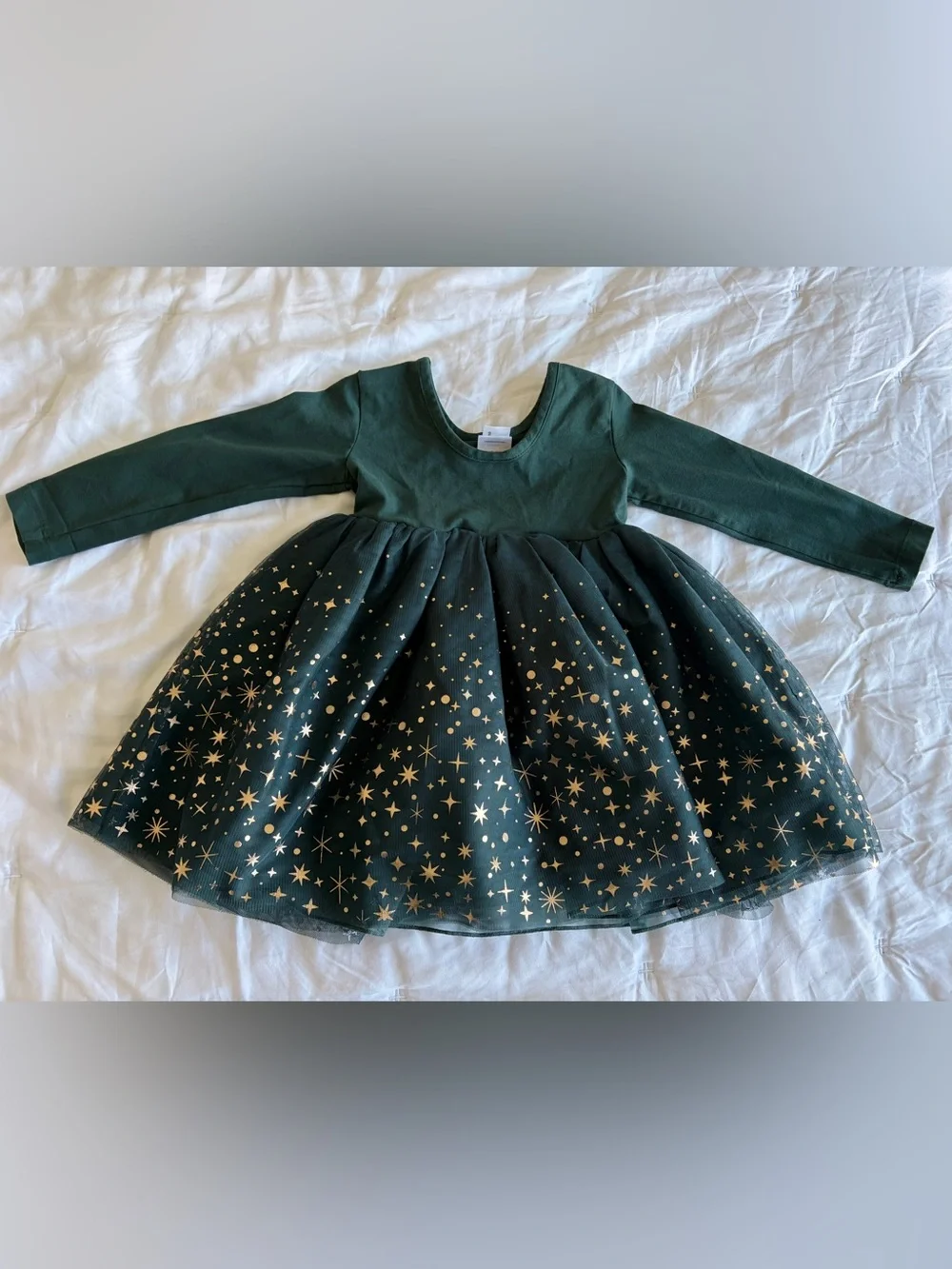 Hanna Andersson Long Sleeve Tulle Shimmer Dress in Malachite Green